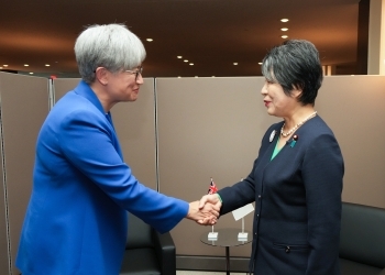 握手する両外相