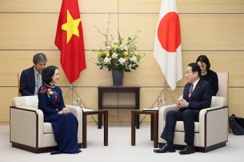 岸田総理大臣とマイ共産党書記局常務の会談の様子