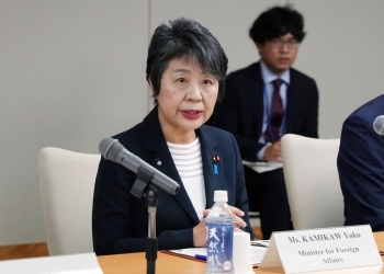 発言する上川外務大臣の様子