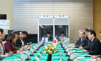 岸田総理大臣とハイネ・マーシャル大統領との会談の様子