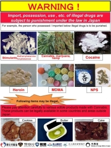 WANING! Import, possession, use , etc. of illegal drugs are subject to punishment under the law in Japan.