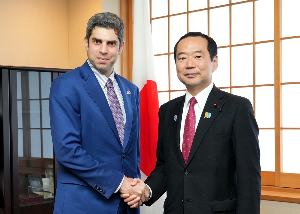 レジャバ大使と握手する藤井副大臣の姿
