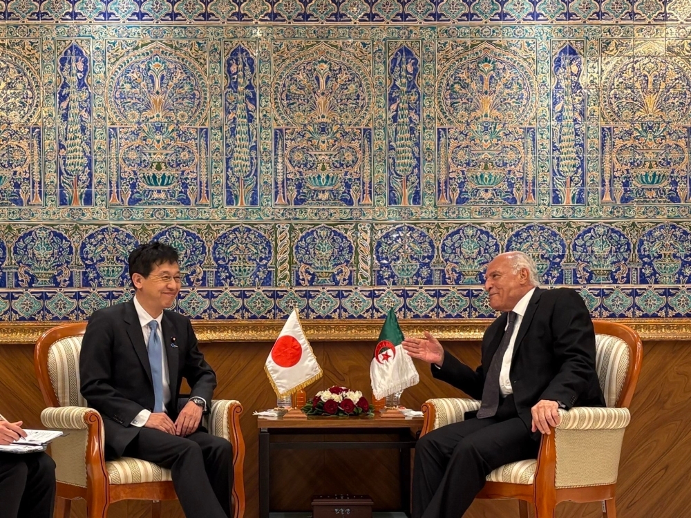 アルジェリア民主人民共和国外務・在外自国民コミュニティ・アフリカ大臣と懇談する松本尚外務大臣政務官の様子