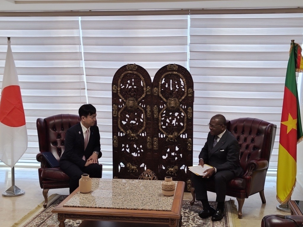 宮路副大臣とングテ・カメルーン首相の意見交換をしている様子