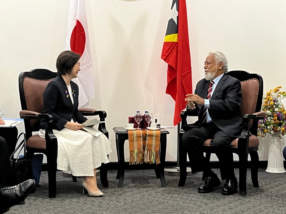 グスマン首相と会談する生稲政務官