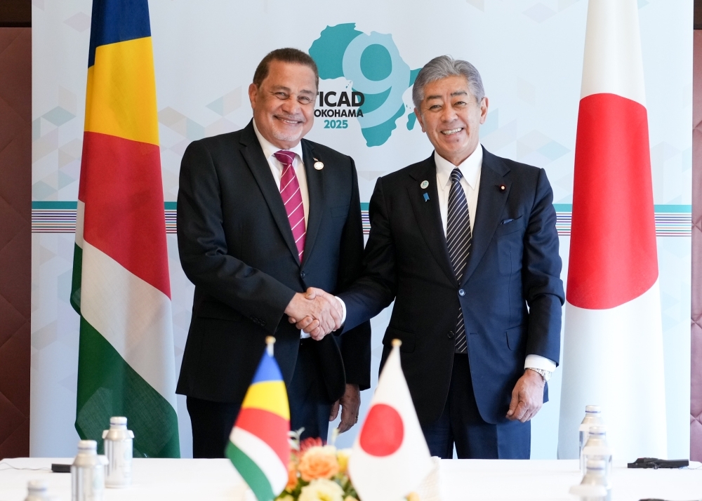 ラデゴン大臣と握手する岩屋外務大臣