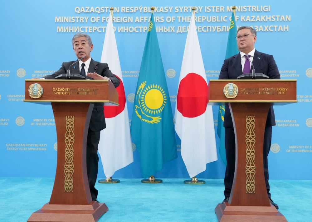 共同記者発表を行う岩屋外務大臣とヌルトレウ副首相兼外務大臣