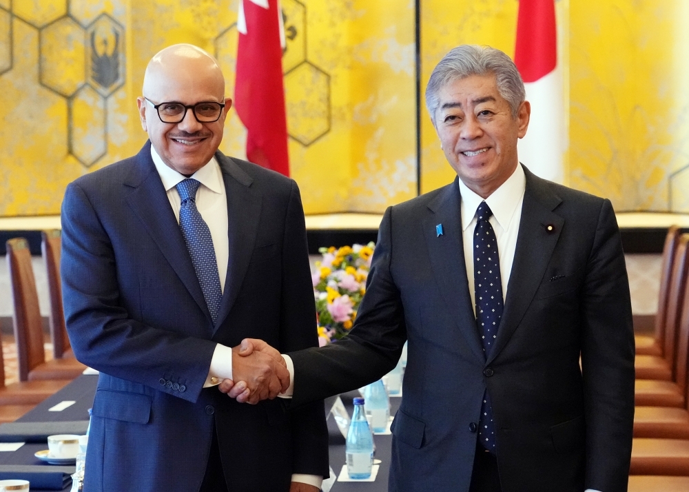 ザヤーニ外相と握手する岩屋外務大臣