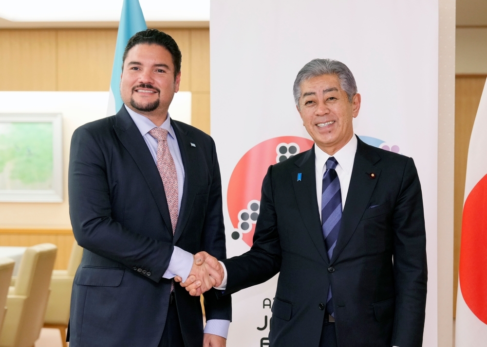 ブ外相と握手する岩屋外務大臣