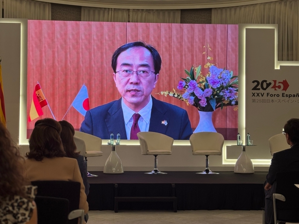 赤堀毅外務審議官によるビデオ・メッセージが放映されている様子