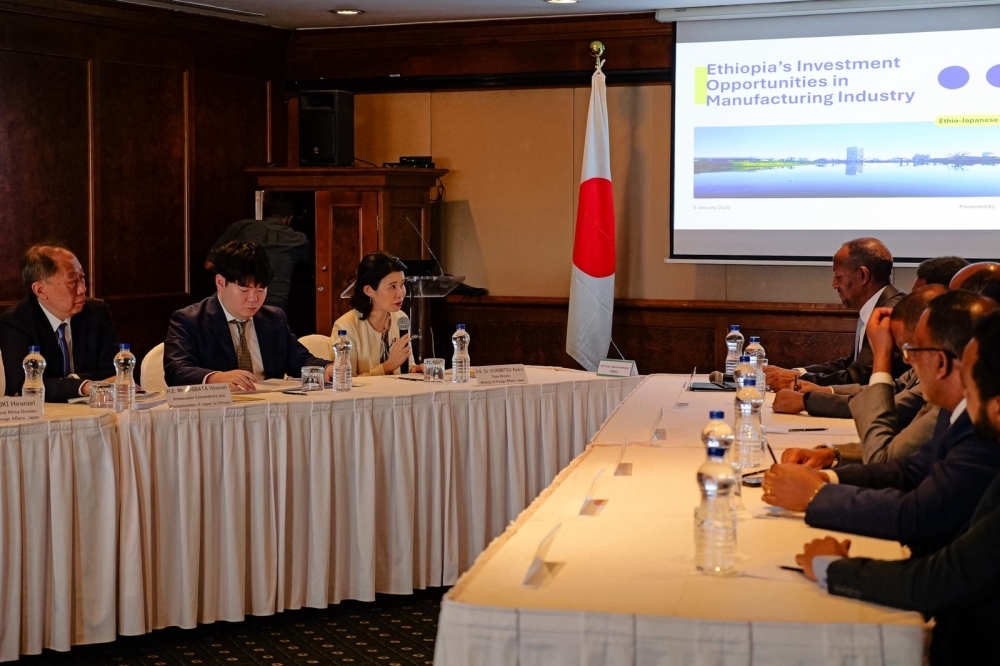 意見交換をする国光外務副大臣とメラク産業大臣