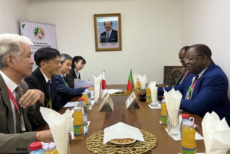 島田政務官とンバルガ・カメルーン商業大臣との会談の様子