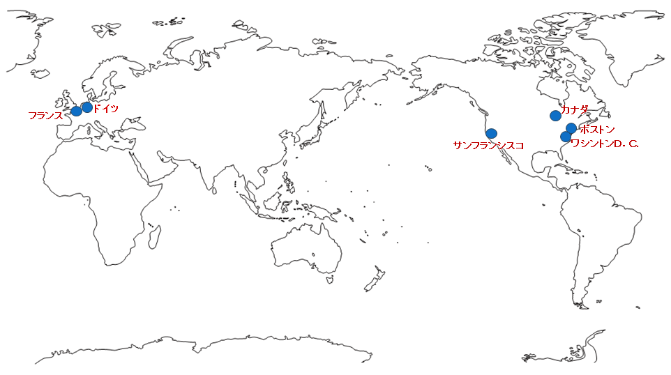 PIマップ公開中の地域を示す世界地図