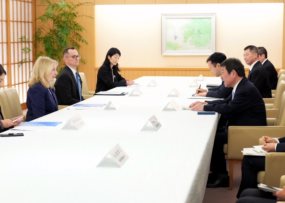 茂木外務大臣とラッセル・ユニセフ事務局長の会談の様子