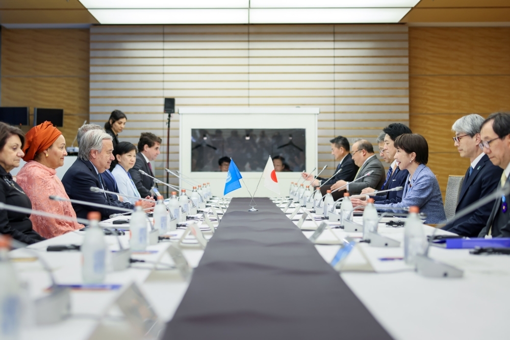 高市総理大臣とグテーレス国連事務総長の会談の様子