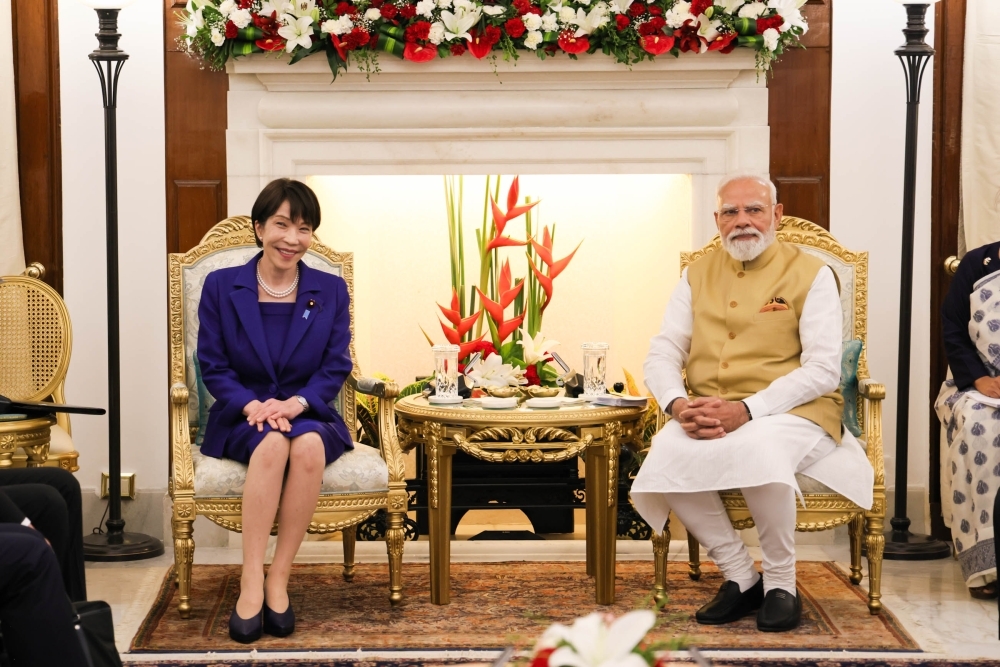 会談中の高市総理大臣とモディ・インド首相