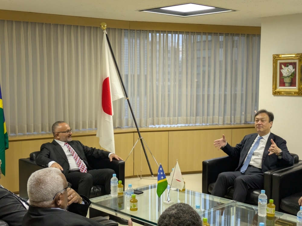 意見交換をするワレ・ソロモン首相と堀井外務副大臣