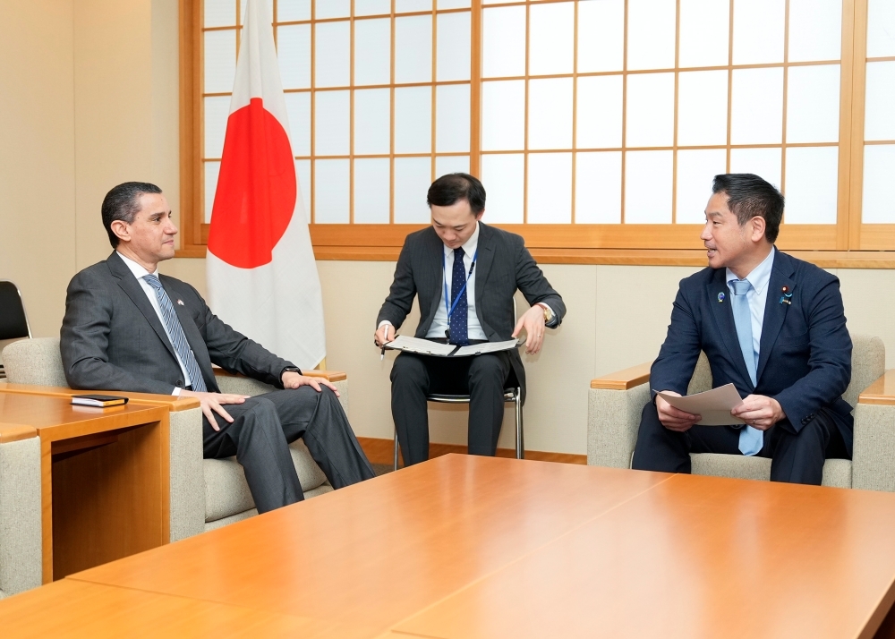 意見交換をする大西外務大臣政務官とエルエトレビ駐日エジプト大使