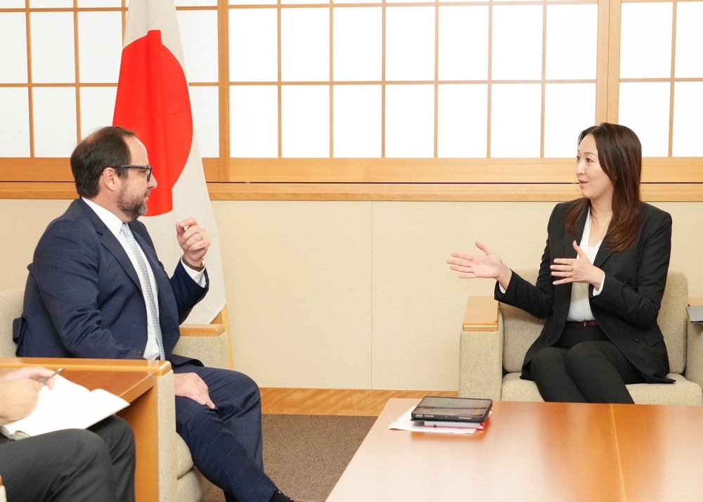 アルセ外務次官と会談中の英利政務官