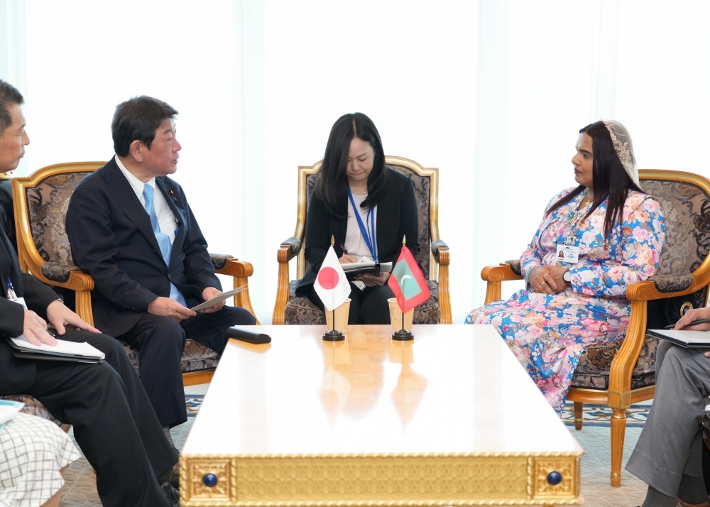 会談をする茂木外務大臣とイルティシャーム大臣