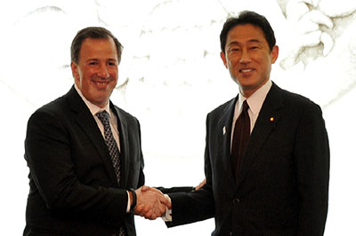 外相会談における岸田外務大臣(右)とミード外相(4月29日)