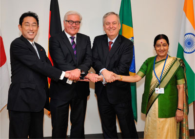 国連安保理改革に関するG4（日本、インド、ドイツ、ブラジル）閣僚級会合における岸田外務大臣（9月25日、米国・ニューヨーク）