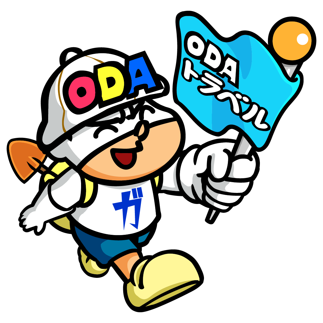 （画像）ODAトラベルと書かれた手旗を持つODAマン