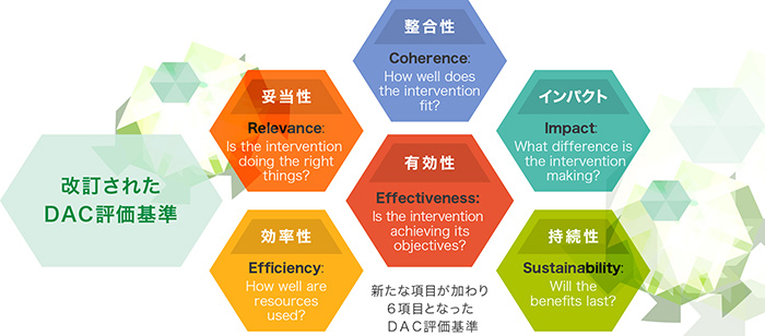 新たな項目が加わり6項目となったDAC評価基準の図