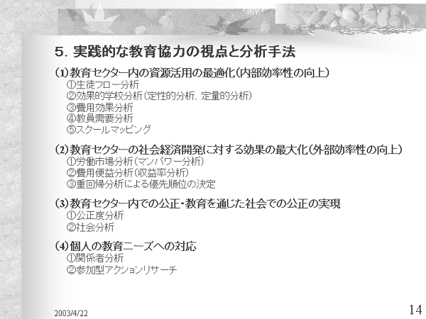 画像：「発展途上国における教育開発と国際協力」資料14ページ目
