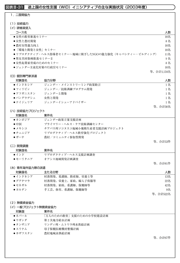 図表III－31　途上国の女性支援（WID）イニシアティブの主な実施状況その１