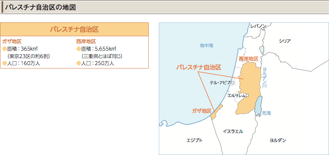パレスチナ自治区の地図