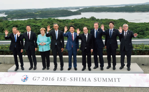 2016年5月、三重県の伊勢志摩で開催された「第42回主要国首脳会議(G7サミット)」に参加する各国首脳。今回を含め、これまで日本は6回議長国となっている。