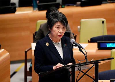 未来サミット閣僚級準備会合で演説する上川外務大臣（当時）