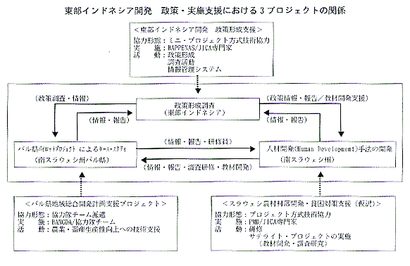 （図）東部インドネシア開発　政策・実施支援における3プロジェクトの関係