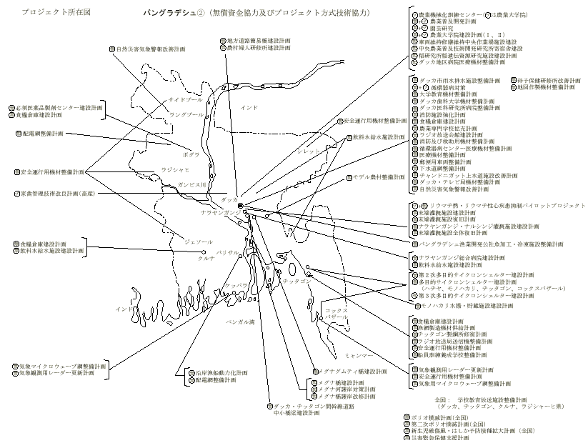バングラデシュ地図画像（無償資金協力及びプロジェクト方式技術協力）