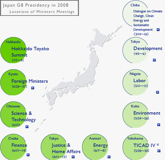 The Japan G8 Presidency in 2008 -Locations of Ministers Meetings