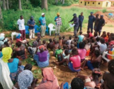 A photo of mine risk education for local residents under the Japanese aid