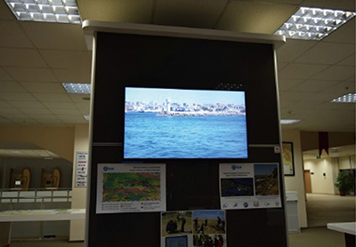 A photo of Tsunami disaster prevention video at the Bursa Disaster Training Centre, which was made in the Project of Earthquake and Tsunami Disaster Mitigation in the Marmara Region and Disaster Education in Turkey.