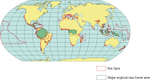 Chart 3: Hot Spot Map (Conservation International's 1997 Hot Spot Map)