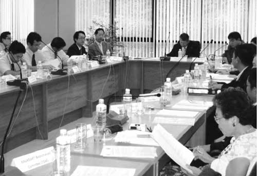 The steering committee (JICA expert Mr. Kameya is second from the left from the viewer's perspective)
