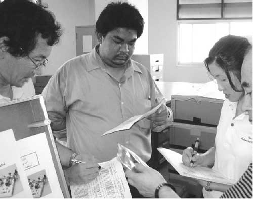 Mr. Kameya checks the condition of equipment for training