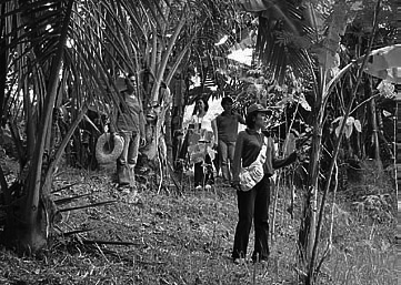 Ms. Soma inspecting a tree planting site at an elementary school.