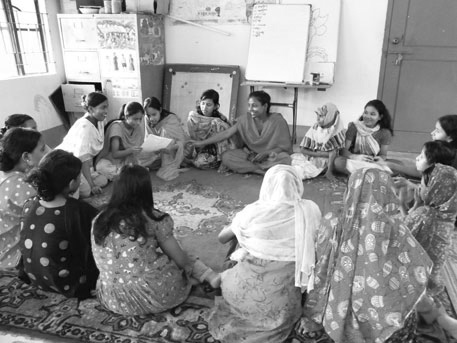 Girls sharing their experiences at the support center (Photo: SHAPLA NEER)