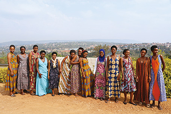 Trainees wear long dresses they made themselves using the traditional Rwandan fabric kitenge. (Photo: Yasuko Yamahira)