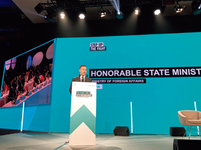 State Minister for Foreign Affairs SUZUKI Keisuke attending the Global Fund Sixth Replenishment Conference held by the Government of France
(October 2019)