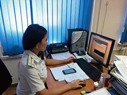 Photo of a tax officer in Bishkek participating in taxation training for new staff, using the distance learning system