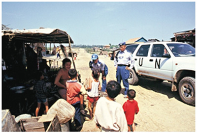 Japanese police officers operating in Cambodia