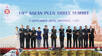 ASEAN+3 (Japan-China-ROK) Summit (September 7, Vientiane, Laos; Photo: Cabinet Public Relations Office)