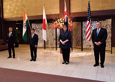 The four foreign ministers attending the Second Japan-Australia-India-U.S. Foreign Ministers' Meeting (October 6, Tokyo)