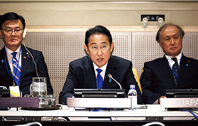 Prime Minister Kishida delivering the opening remarks at the High-Level Launch Meeting of the Friends of a Fissile Material Cut-off Treaty (FMCT) (September 23, New York, U.S.; Photo: Official Website of the Prime Minister of Japan and His Cabinet)